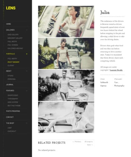Lens a clean photography WordPress theme Tablet View