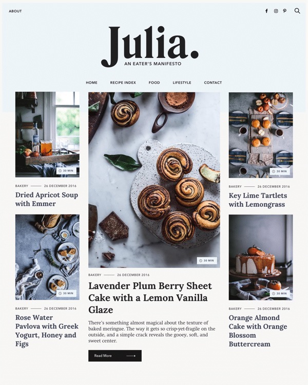 Julia a food blog WordPress theme