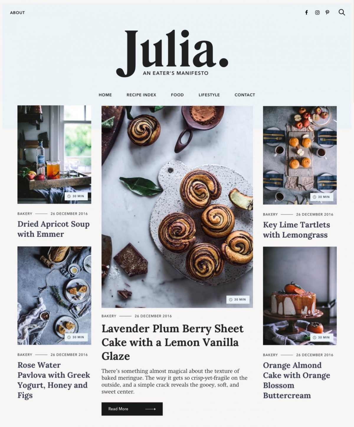 Julia food blog WordPress theme Desktop View