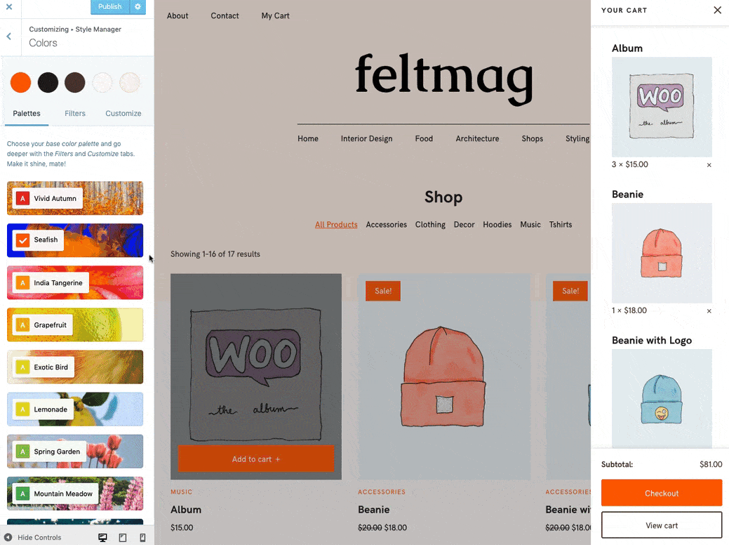 Felt theme with Style Manager custom WooCommerce integration