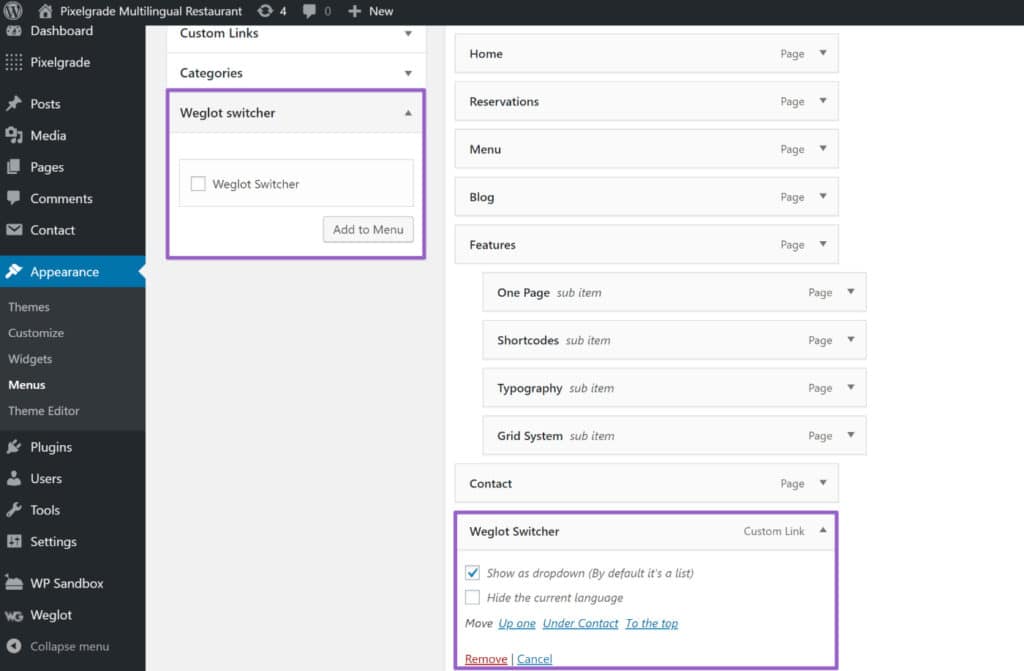 wordpress add language switcher to menu