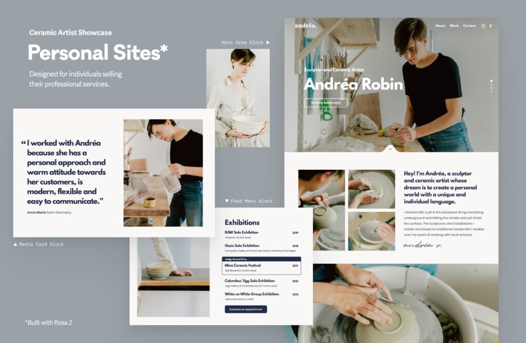 Rosa 2 Website example #2 - for personal websites that tell an engaging story 