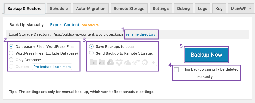 manual backup for your WordPress website using WPvivid